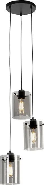 Designerska lampa wisząca czarna z przydymionym szkłem 3-światła - Dome