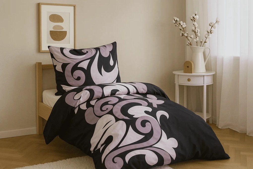 PrzytulneMieszkanie.pl PrzytulneMieszkanie.pl Pościel bawełniana na 2 łóżka TATTOO, czarna Rozmiar pościeli: 2 szt 70 x 90 cm | 2 szt 140 x 200 cm