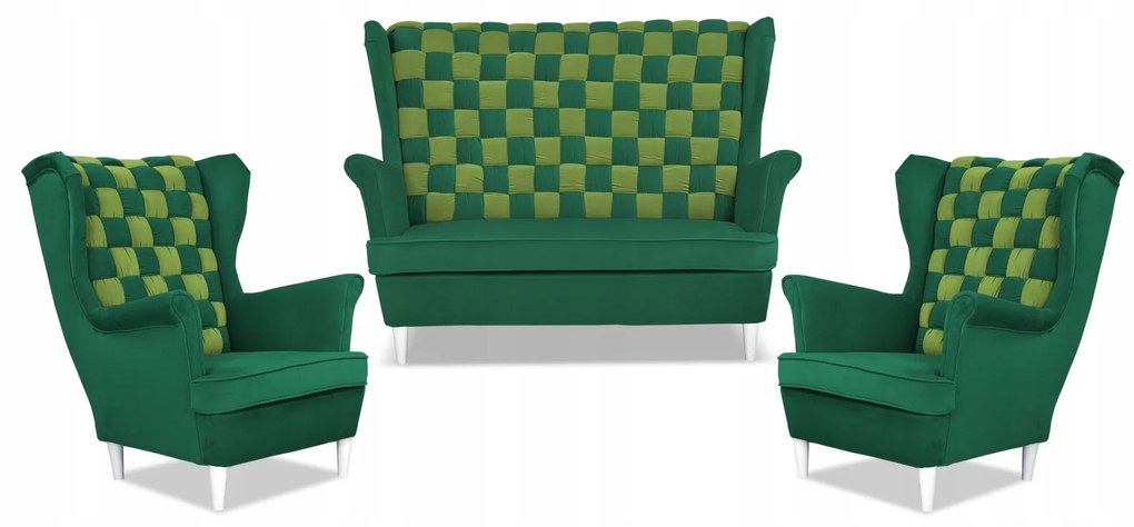 Zestaw uszak CAROL DUO sofa fotele Family Meble seledynowo - zielony