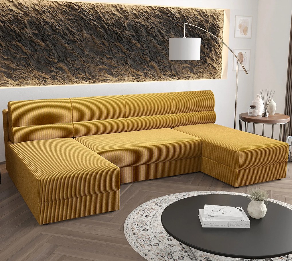 Żółty narożnik sztruksowy z funkcją spania H6-D99