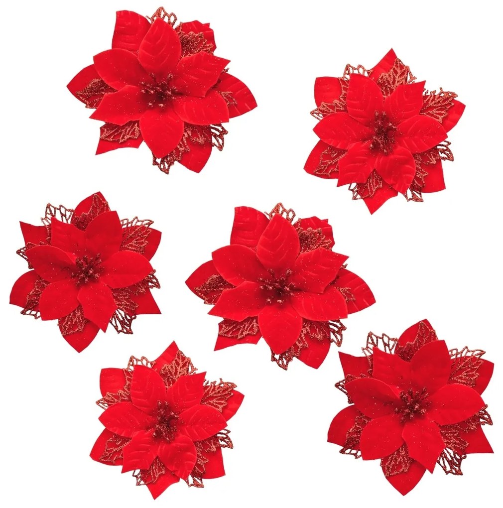 Świąteczna dekoracja Poinsettia z pajączkiem,zestaw 6 szt.
