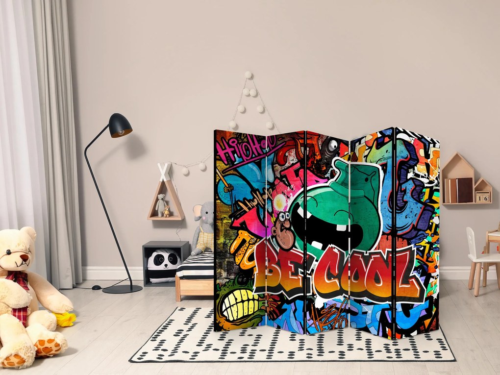 Parawan jednostronny Street art 225x172 cm 5-częściowy wielokolorowy ARTGEIST B