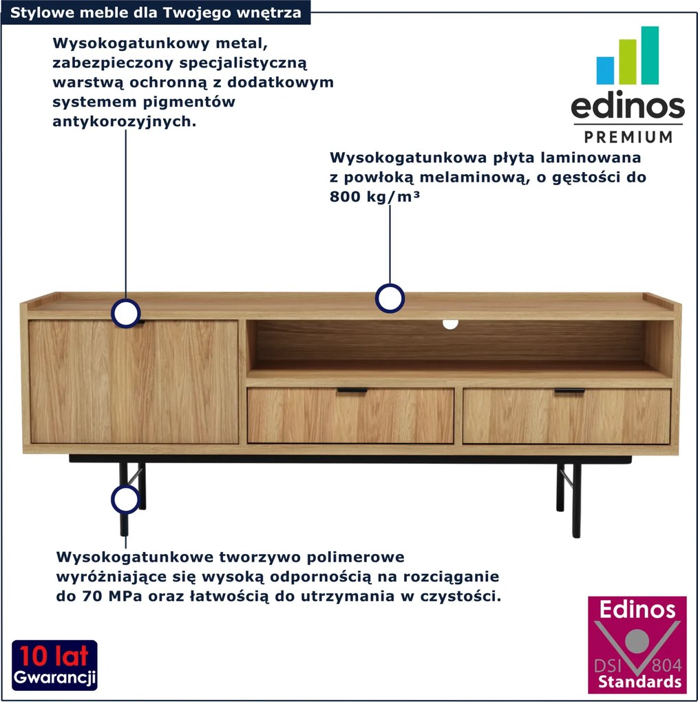 Szafka pod telewizor na nóżkach 150 cm hikora naturalna F2-P45