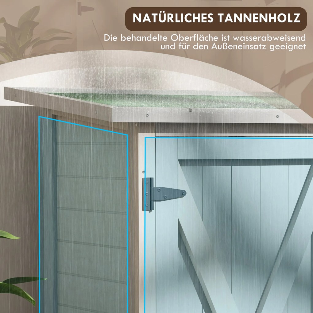 Outsunny Szafka na Narzędzia z Drewna z 2 Drzwiami, Szopa z Dachem z Asfaltu, 110 x 55 x 117 cm, Jasnoszary