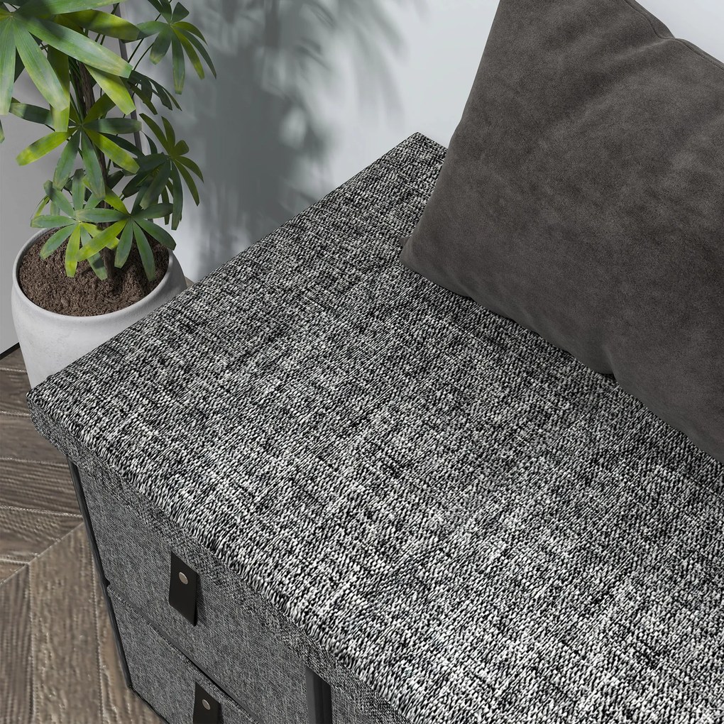 HOMCOM Tapicerowana ławka na buty, 6 przegródek na buty, rama MDF, wygląd lnu, szara