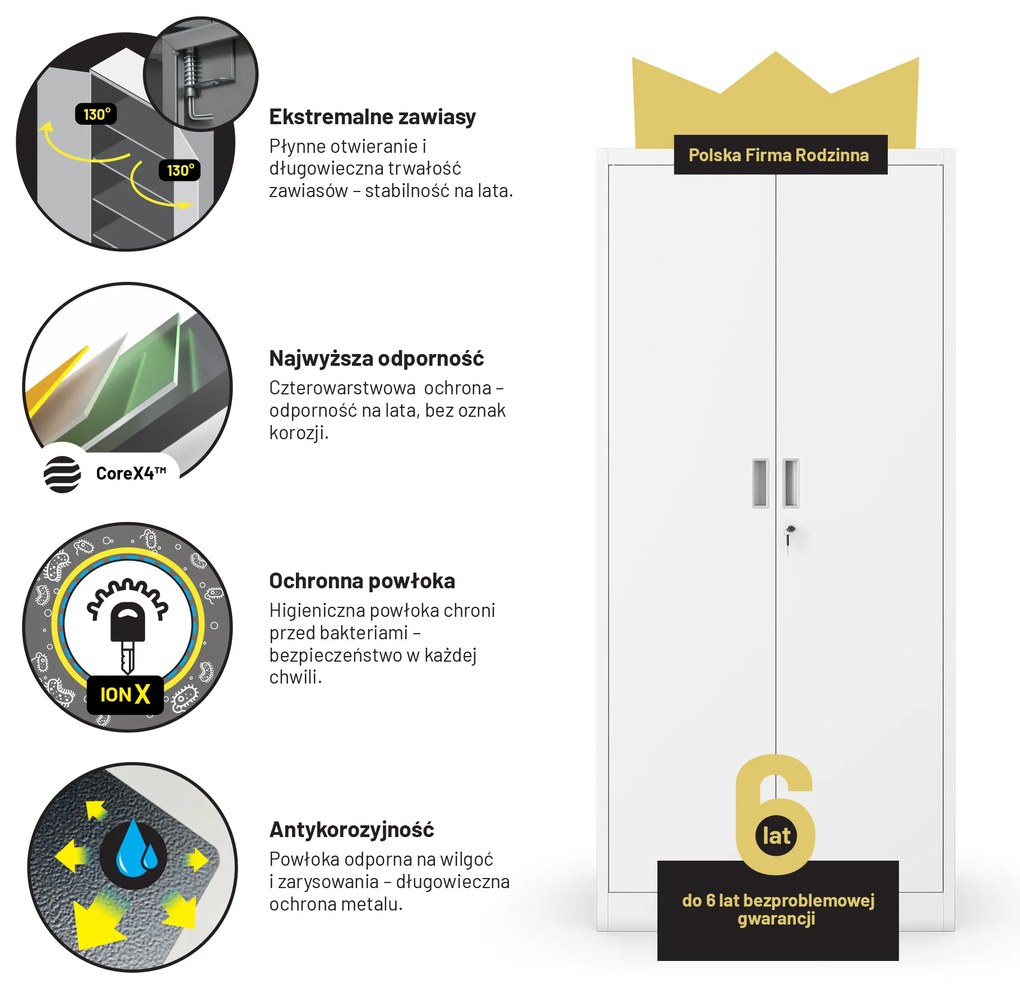 Szafa metalowa biurowa biała: JAN Compact 1750 x 800 x 400 mm