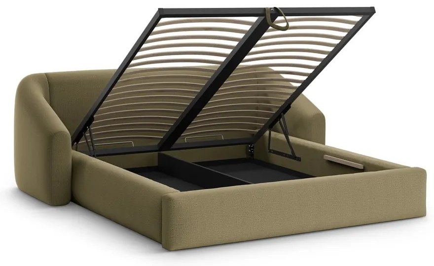 Zielone tapicerowane łóżko dwuosobowe ze schowkiem ze stelażem 200x200 cm Campi – Cosmopolitan Design