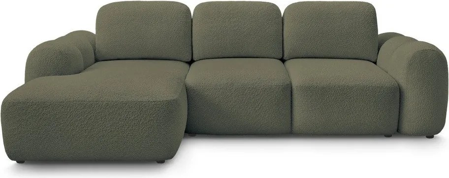 Zielony rozkładany/ze schowkiem narożnik z materiału bouclé (lewostronny/z szezlongiem) Montaigne – Bobochic Paris