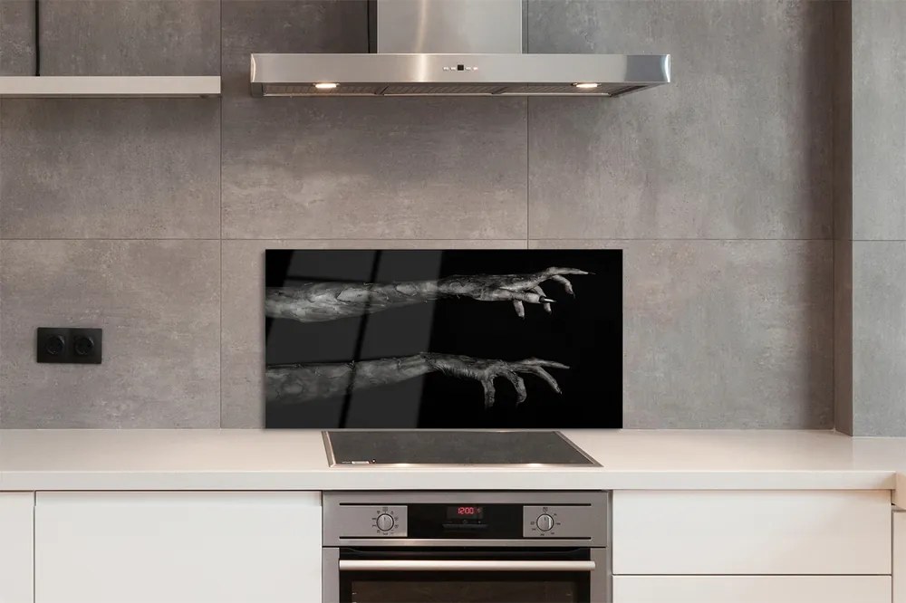 Panel szklany do Kuchni Brudne Dłonie na Czarnym Tle