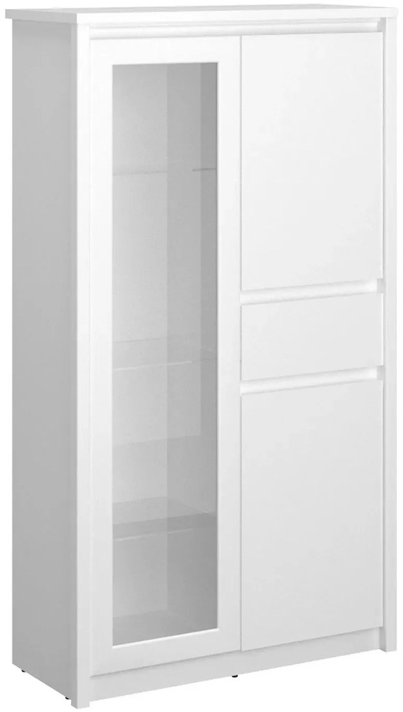 Biała niska witryna skandynawska do salonu i jadalni E1-R92