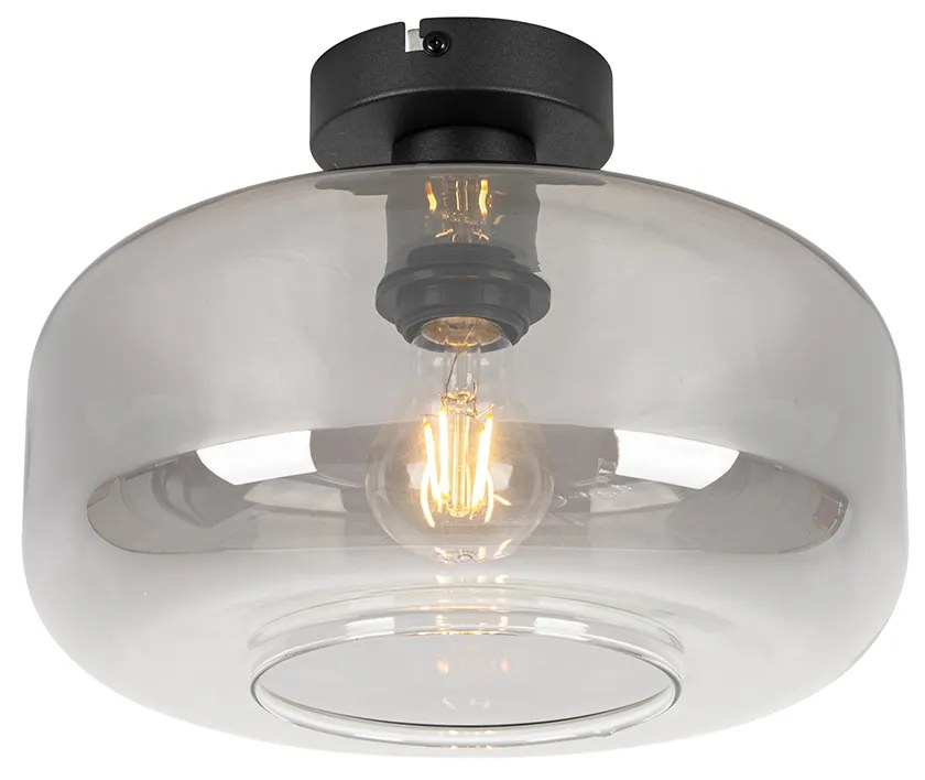 Plafon / Lampy sufitowe art deco czarny z przydymionym szkłem - Bizle ArtDeco Oswietlenie wewnetrzne
