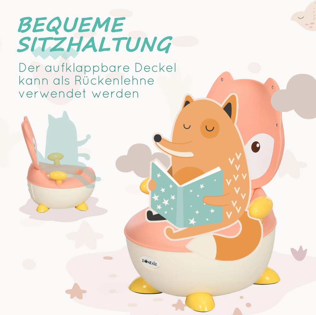 ZONEKIZ Dziecięcy nocnik w kształcie liska, nocnik dla dzieci z uchwytem