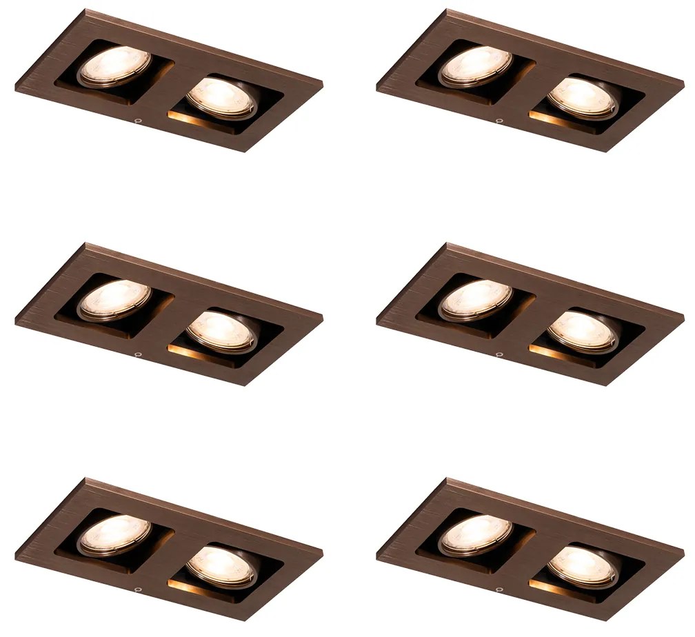 Zestaw 6 reflektorów wpuszczanych Ciemny brąz Prostokątny 2-punktowy Regulowany - Qure