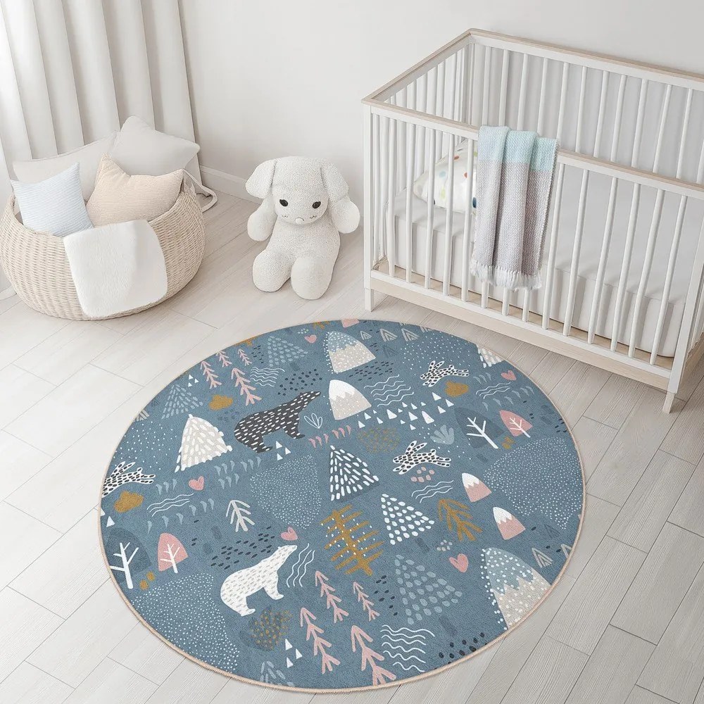 Niebieski dywan dziecięcy odpowiedni do prania ø100 cm Forest Land – Mila Home