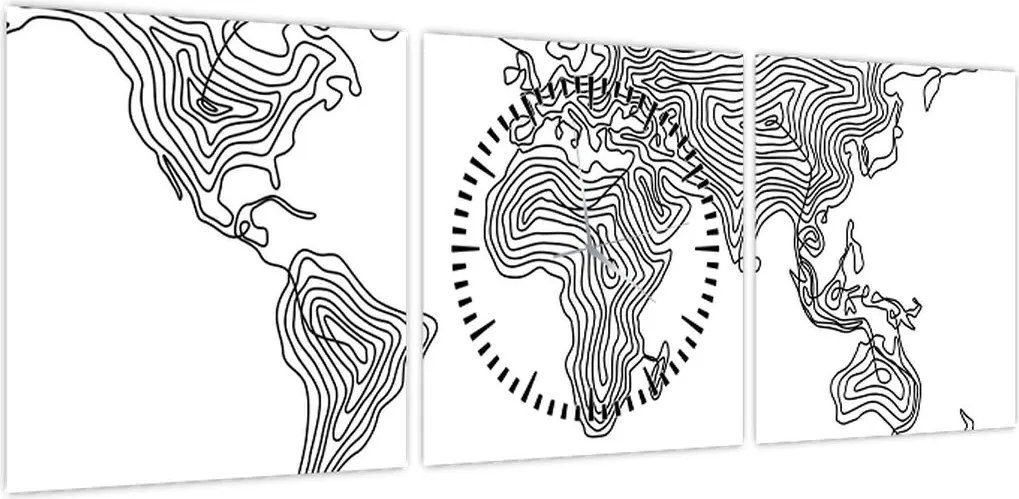 Obraz - Mapa w liniach (z zegarem) (90x30 cm)
