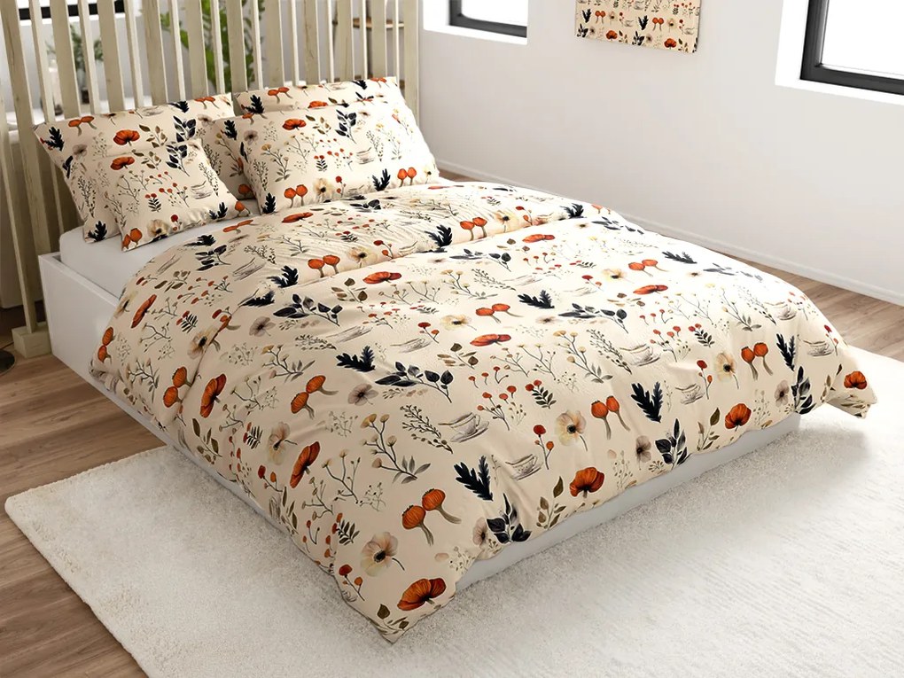 PrzytulneMieszkanie.pl PrzytulneMieszkanie.pl PrzytulneMieszkanie.pl Zestaw pościeli z mikropluszu PAPAVA kremowy + prześcieradło z mikropluszu SOFT 90x200 cm białe, pojedyncze łóżko