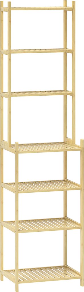 HOMCOM Regał łazienkowy z 7 półkami, Bambusowy, Wodoodporny, Solidny, 180 cm