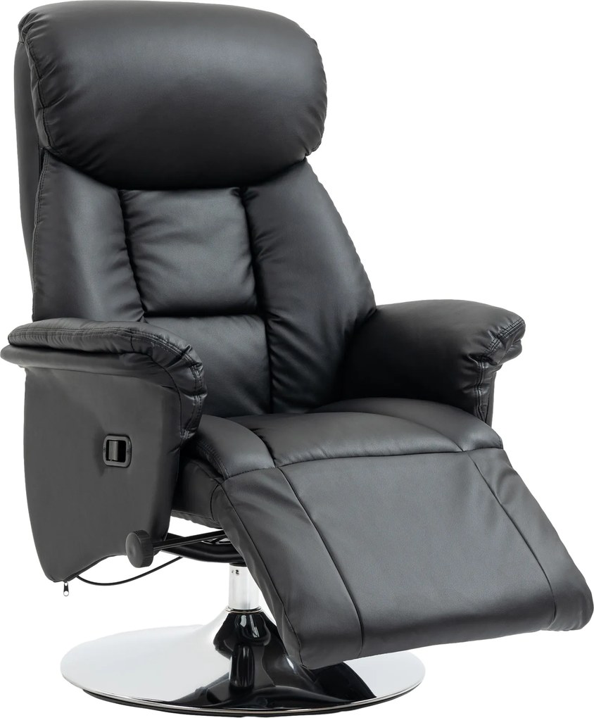 HOMCOM Fotel Relaksacyjny z Funkcją Leżenia, Skóra Ekologiczna, Podnóżek, do 150 kg, 78 x 80 x 109 cm, Czarny