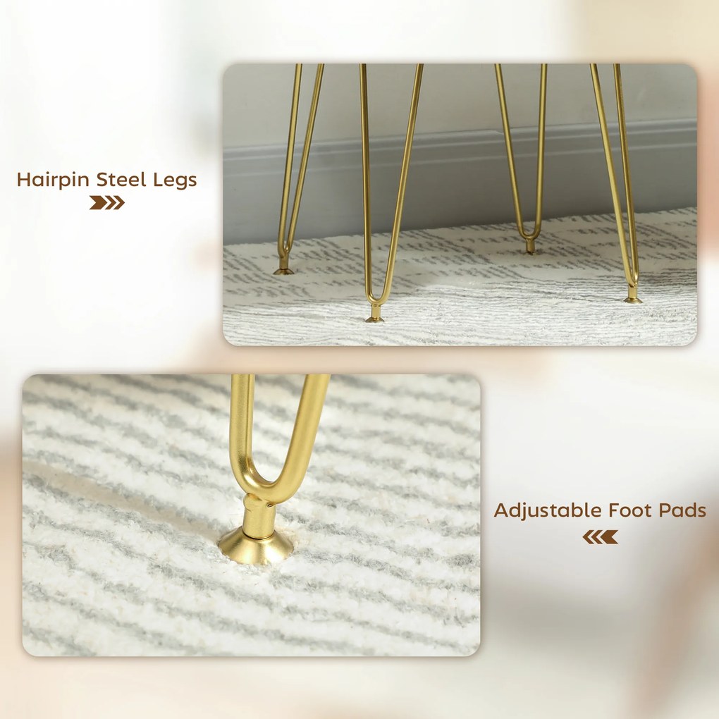 HOMCOM Hoker, Aksamitny hoker w kształcie koniczyny, Stalowe nogi, Kremowy