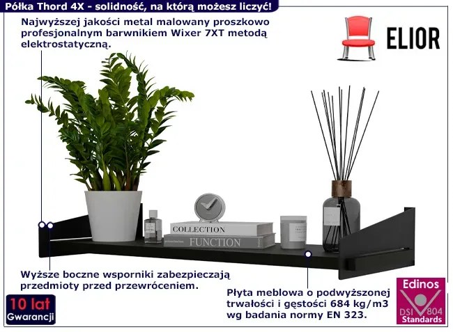 Czarna metalowa półka ścienna Eksi