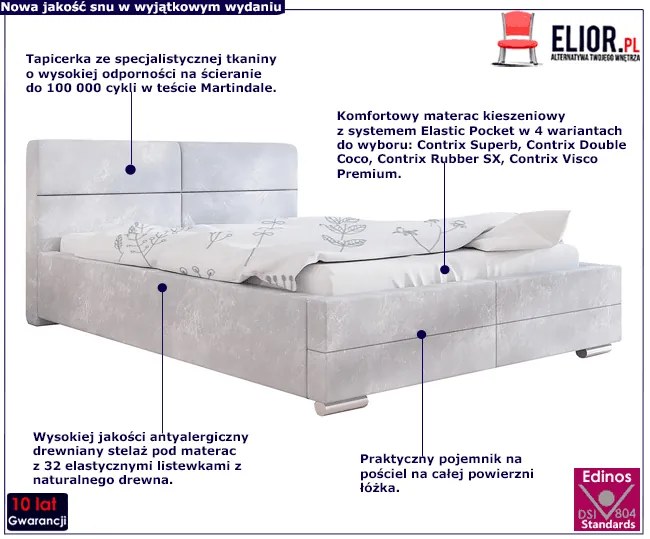 Podwójne łóżko z pojemnikiem 160x200 Erli 2X - 36 kolorów