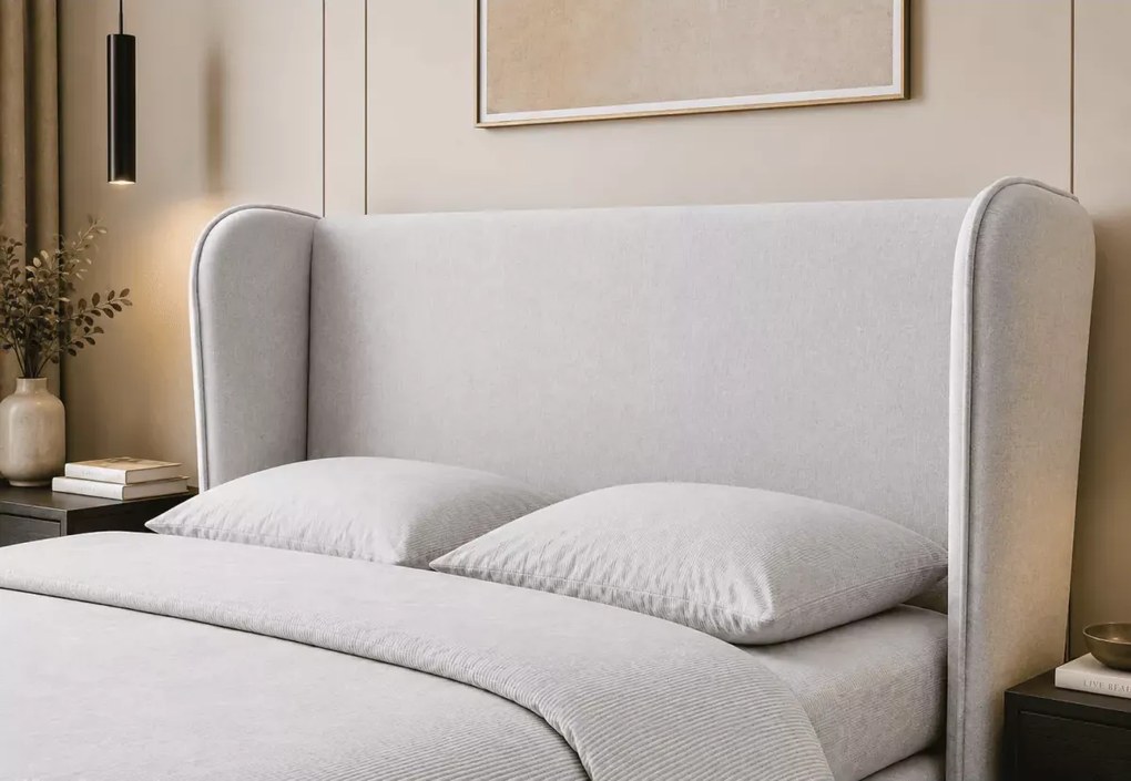 Łóżko kontynentalne Laine z pojemnikiem boxspring bonell H3 tapicerowane 120-200x200 cm