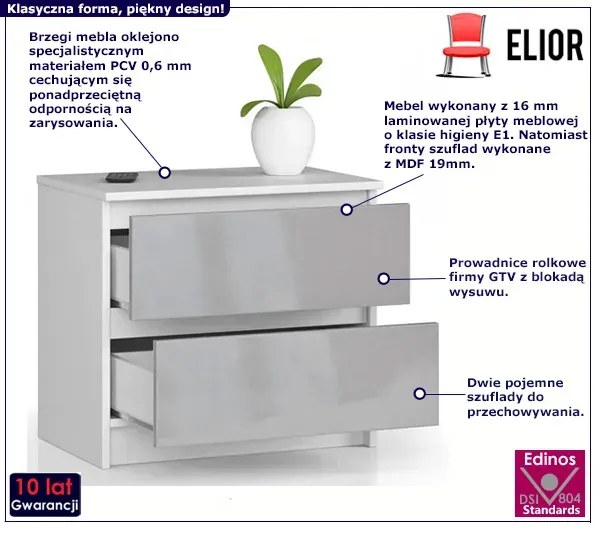 Nowoczesna komoda z szufladami biała + szary połysk Dimate 6X
