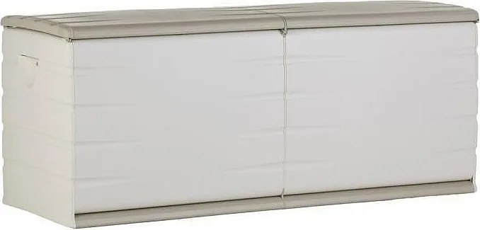 Skrzynia do przechowywania 450L beżowa z kółkami, zamykana na kłódkę, materiał z recyklingu, do użytku wewnętrznego i zewnętrznego, dostarczana zmontowana