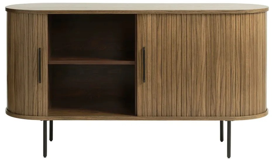 Brązowa niska komoda w dekorze dębu z drzwiami przesuwnymi 140x76 cm Nola – Unique Furniture