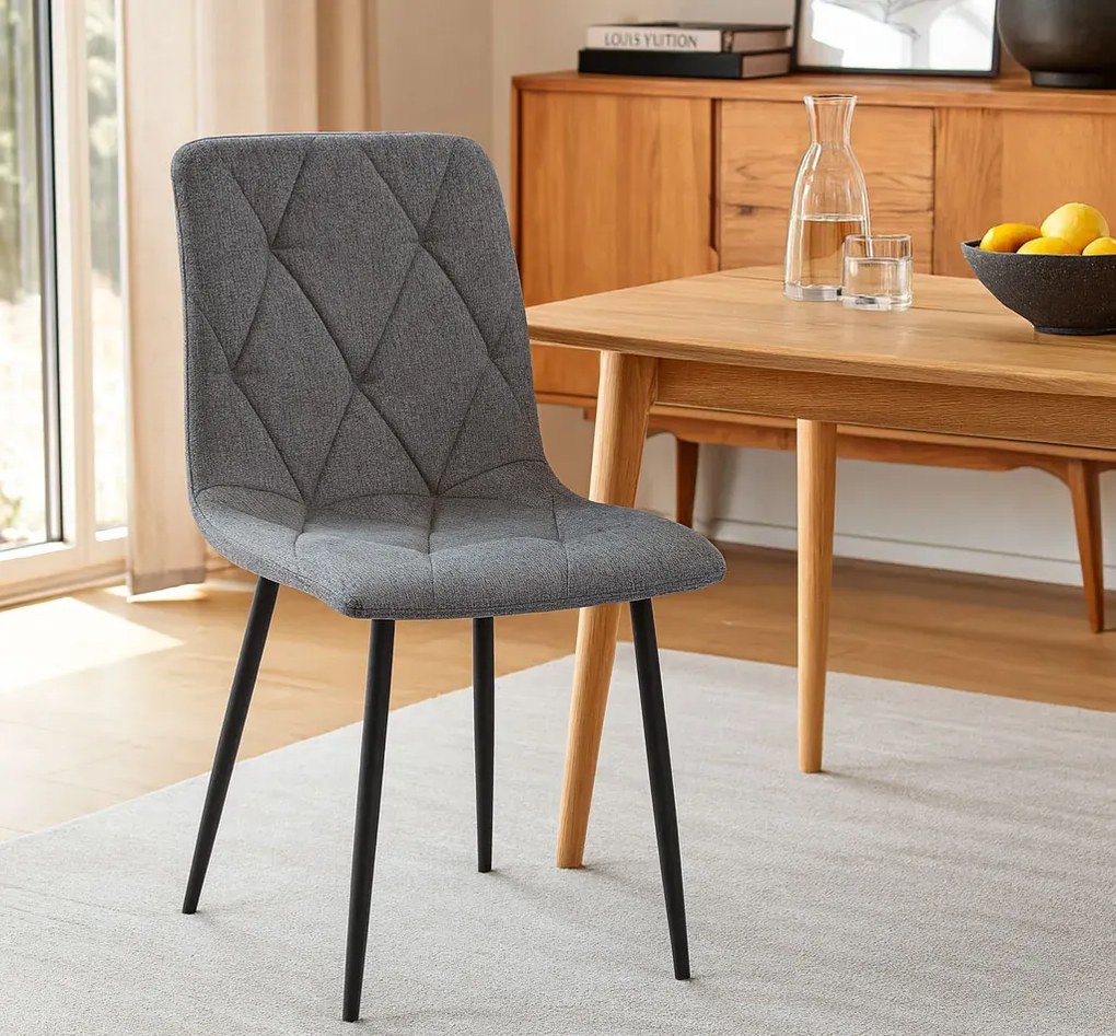 Ciemnoszare pikowane krzesło tapicerowane tkaniną T7-R85