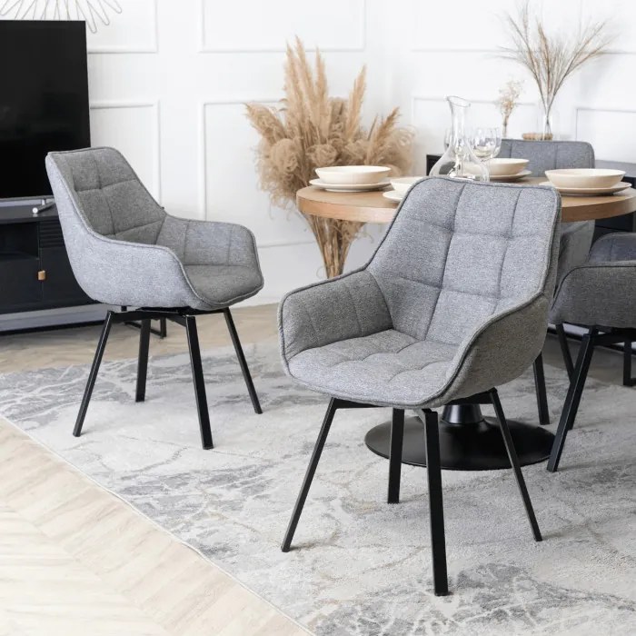 Krzesło Tapicerowane Obrotowe do Salonu LUNA 2 Szare Nowoczesne Loft
