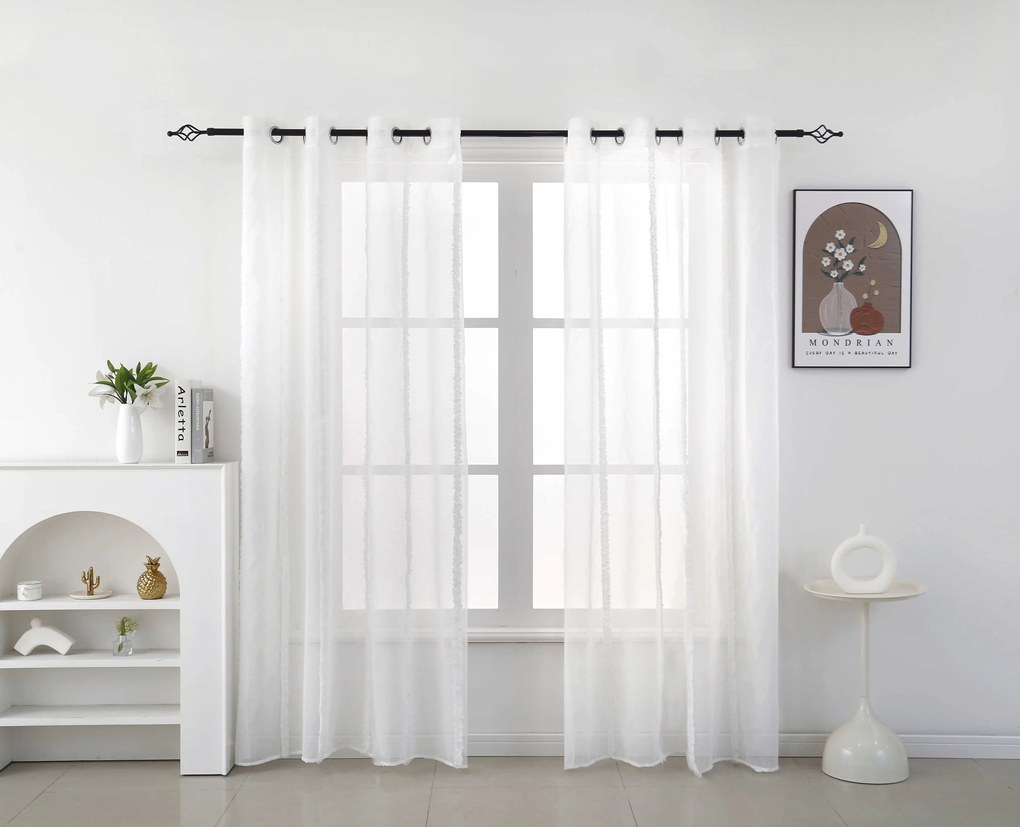 Biała zasłona TASMA ze wzorem 140x250 cm Zawieszanie: Metalowe pierścienie