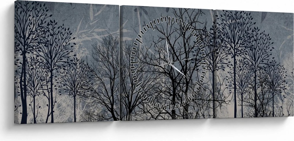 Obraz - Sylwetki drzew z liśćmi (z zegarem) (90x30 cm)
