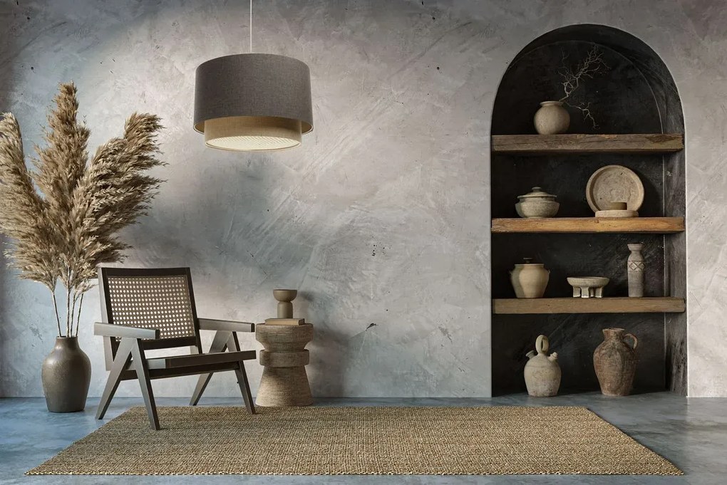 Lampa wisząca ERUTAN DOUBLE RATTAN 40 szara/beżowa BPS KONCEPT