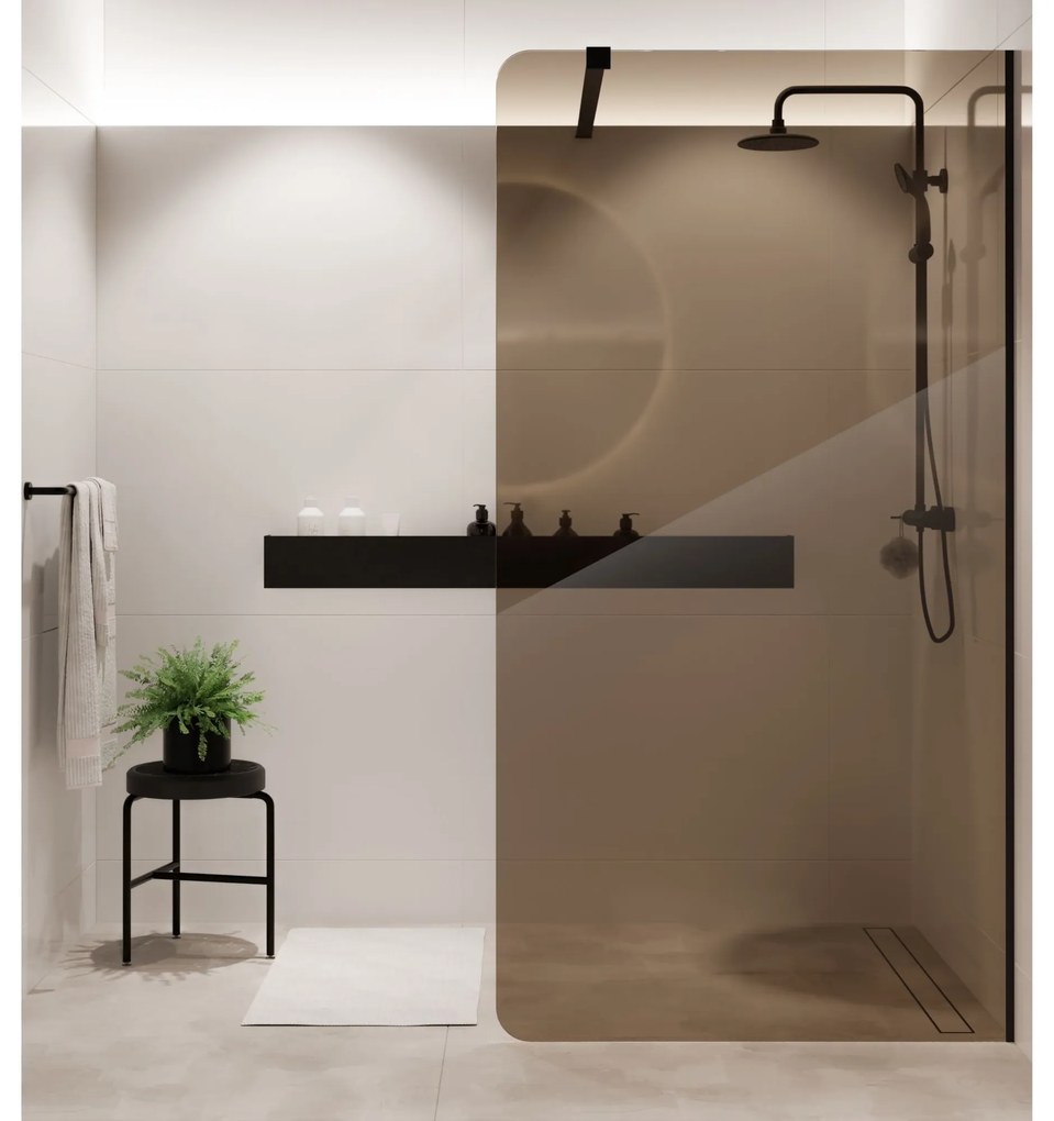 Ścianka prysznicowa WALK IN FIX brązowa 8 mm MOLIS NATURE Brown Round MASSI I Różne rozmiary : Kolor profili kabiny - chrom / srebrny, Szerokość ścianki - 100 cm, Typ montażu - WALK in FIX (Do ściany)