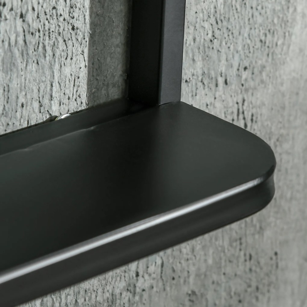 HOMCOM lustro ścienne z półką czarne metalowe zaokrąglone krawędzie stylowe lustro do łazienki 70x50 | Aosom PL