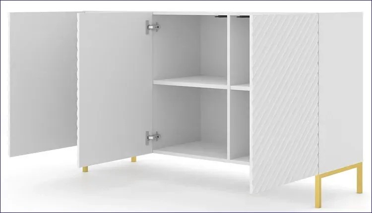 Komoda w stylu glamour biały mat + złote nóżki - Resa 3X