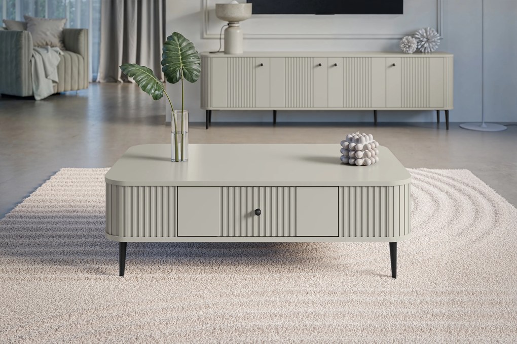 Stolik kawowy z szufladą Vesper 103x60 cm - kaszmir / czarne nogi