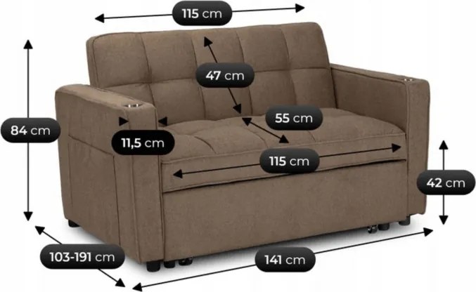 Fotel do Spania ASTER Rozkładany Amerykanka Brązowy Nowoczesny