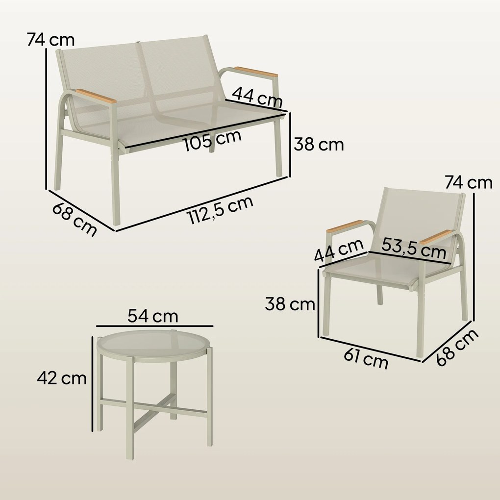 Outsunny Zestaw mebli ogrodowych metalowy, odporny na warunki atmosferyczne, sofa 2-osobowa, 2 fotele, stolik, zielony | Aosom PL