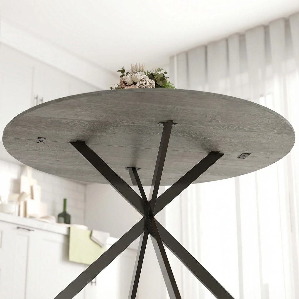 HOMCOM Okrągły stół jadalniany dla 4 osób, stół kuchenny w stylu industrialnym z nogami stalowymi, do jadalni, kuchni, szary | Aosom PL