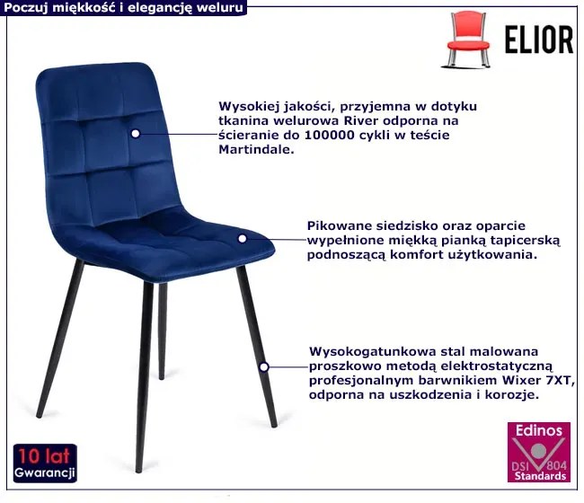 Granatowe tapicerowane pikowane krzesło - Bionis