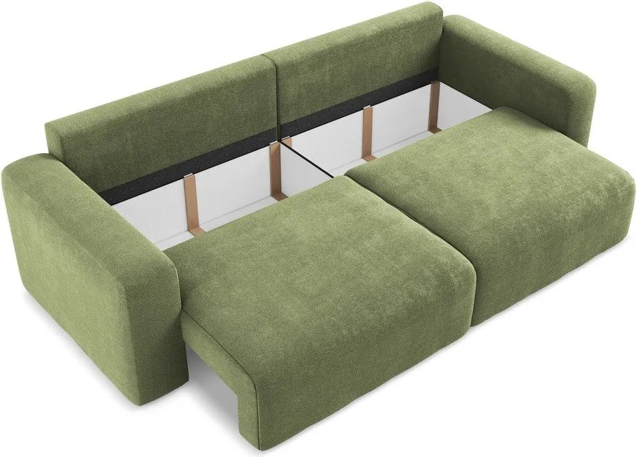 Zielona rozkładana sofa ze schowkiem z tkaniny szenilowej 252 cm Kona – Makamii