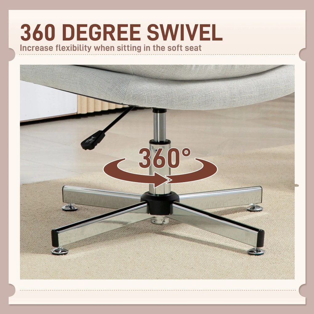 HOMCOM Krzesło biurowe bez podłokietników, wygodne biurowe krzesło z pikowanym siedziskiem i regulowaną wysokością, Kremowy