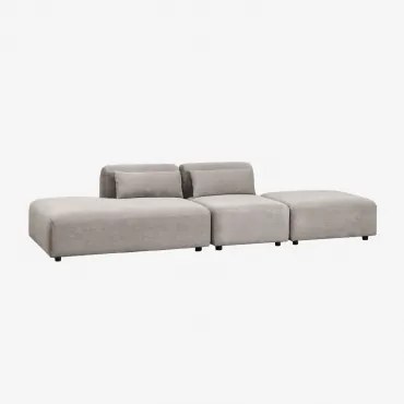 Sofa Modułowy 2-częściowy Z Lewym Szezlongiem I Pufem Fogler Sztruks Jasny Szary Taupe - Sklum