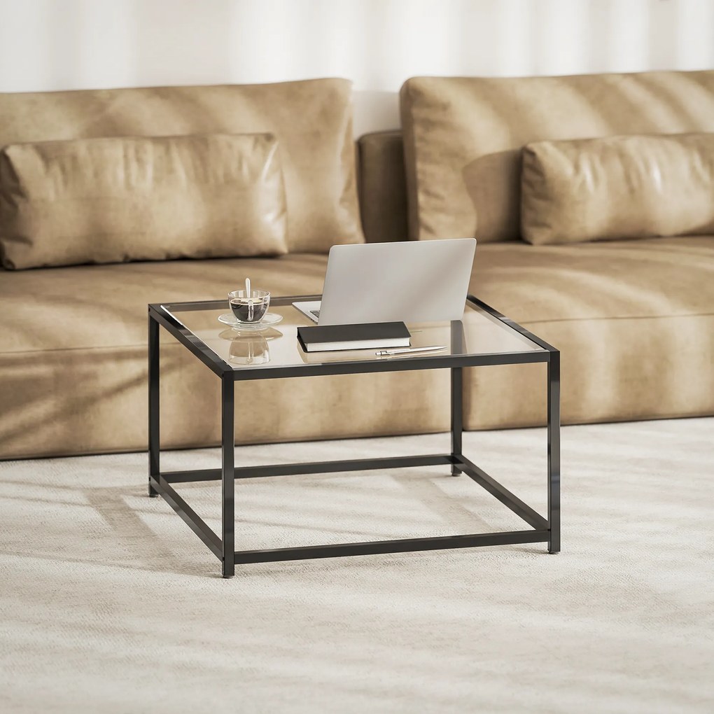 HOMCOM Kwadratowy stolik kawowy 68×68×39 cm — hartowane szkło, stal, czarny