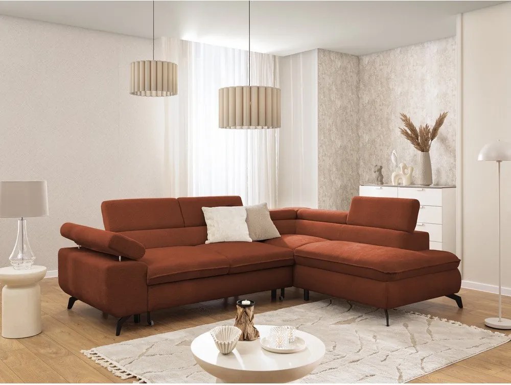 Narożnik z tkaniny szenilowej w kolorze terakoty (prawostronny/w kształcie litery L) Marbeya – Ropez