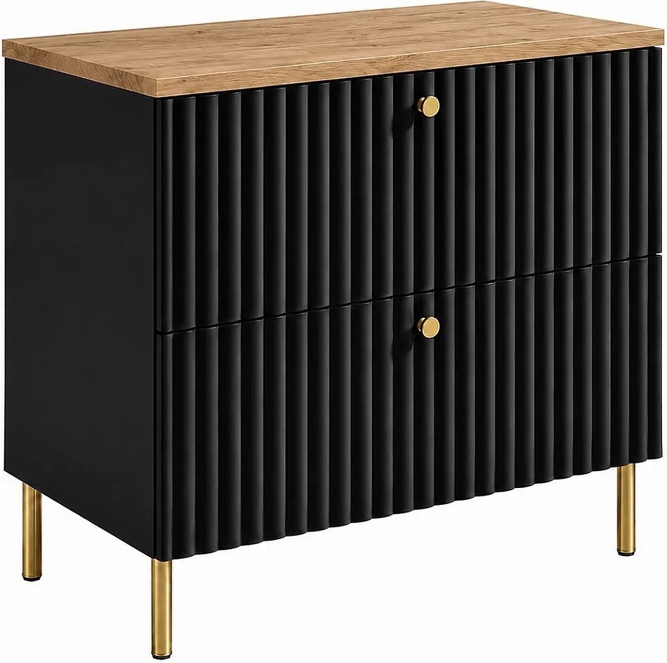 Szafka łazienkowa stojąca z blatem 80, czarny + blat dąb craft, uchwyty w trzech kolorach, nogi złote, 80 x 44,4 x 73,6 cm