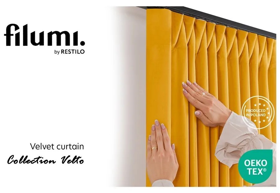 Musztardowa aksamitna zasłona częściowo zaciemniająca (dimout) 530x250 cm Velto – Filumi