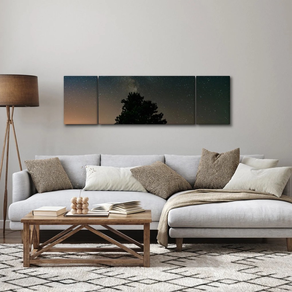 Obraz nocnego nieba z drzewami (170x50 cm)